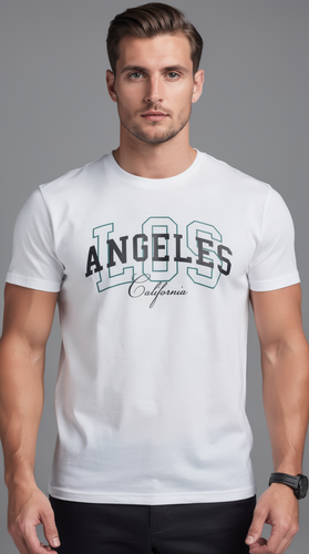 تی شرت مردانه نخی یقه گرد طرح LosAaNGELES