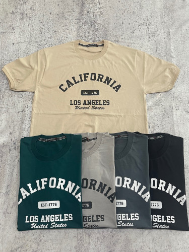 تی شرت یقه گرد نخی خنک طرح CALIFORNIA