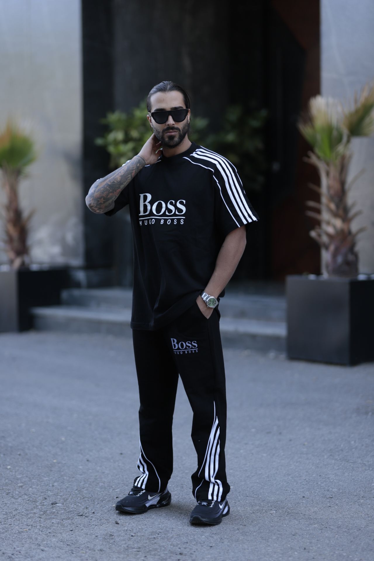 ست تی شرت شلوار نخی مردانه طرح BoSs