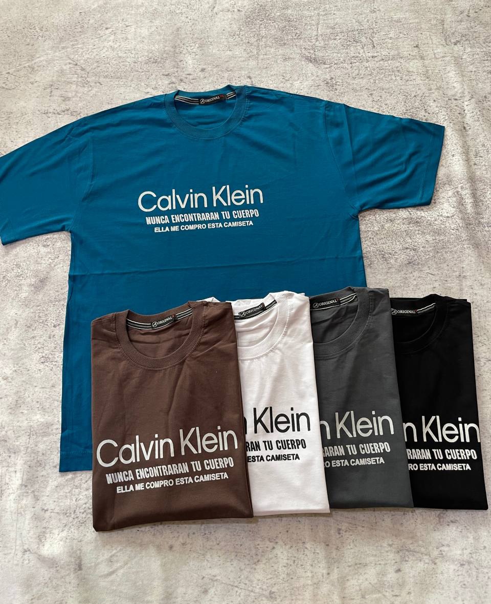 تی شرت یقه گرد نخ پنبه طرح Calvin klein
