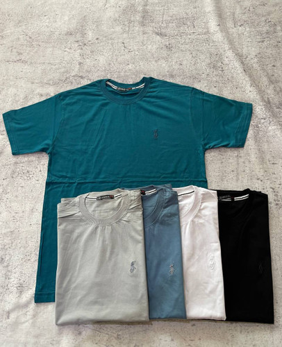 تی شرت یقه گرد نخ پنبه ساده گلدوزی شده polo