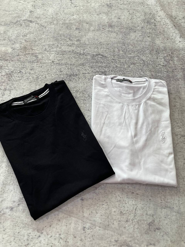 تی شرت یقه گرد نخ پنبه ساده گلدوزی شده polo